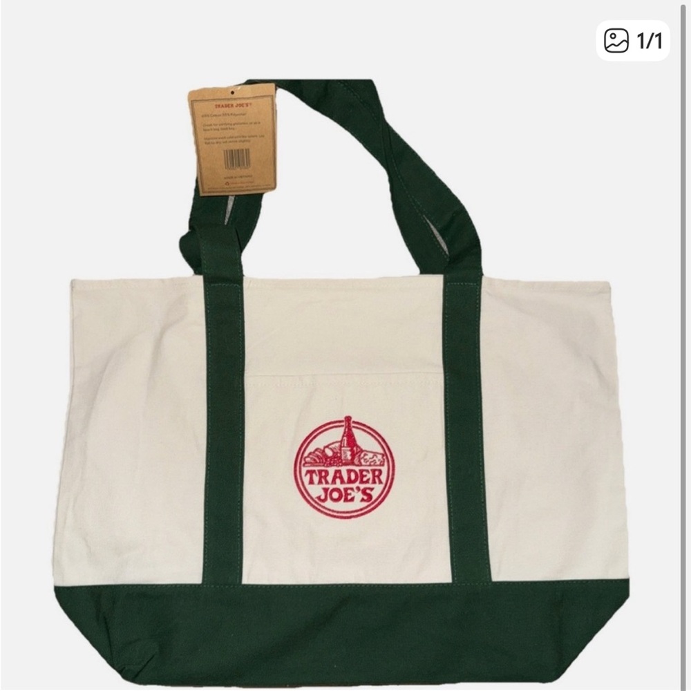 LARGE Trader Joe's green Canvas Tote Bag